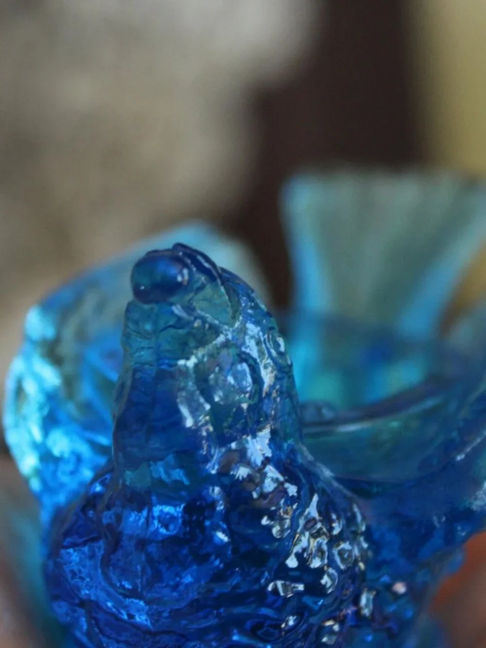 Vintage 1960s Salt Cellar, Kanawha Bermuda Blue Glass Bird with Berry